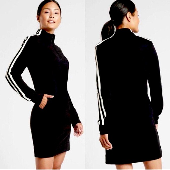 Athleta crosstown circa track sweatshirt dress black size XS zip neck & pockets - Picture 1 of 13